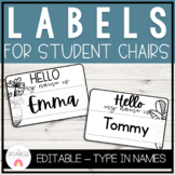 Editable Student Chair Labels | Black & White House Plants Classroom Decor