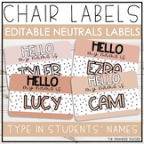 Editable Student Chair Labels | Speckled Boho Neutrals Rainbow Classroom Decor