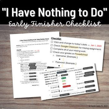 Preview of Editable Student Checklist for Middle & High School - Missing Work & Grades