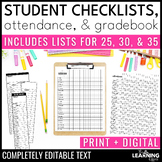 Editable Student Checklists | Attendance Sheets | Gradeboo