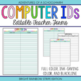 Editable Student Computer ID Forms - Build a Teacher Binder