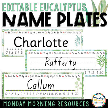 Editable Student Desk Name Plates Australian Eucalyptus Theme Tpt