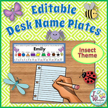 Preview of Name Tags EDITABLE Desk Name Plates Bugs / Insects Theme