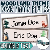 Editable Student Desk Name Tag Plates in a Woodland Theme 
