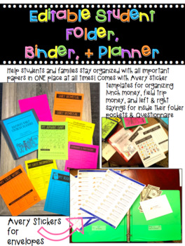 Preview of Editable Student Folder/Binder/Organization Home/School Connection