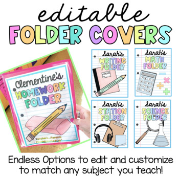 Preview of Folder Covers | Homework | Take Home | Stations & More | Editable & Customizable