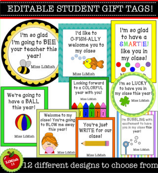 Preview of 12 Editable Student Gift Tags (Beginning of the year/Back to school) US & UK