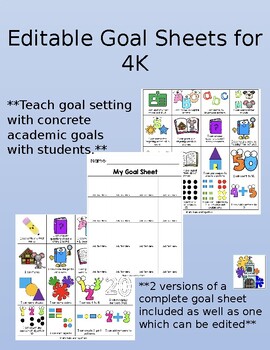 Preview of Editable Student Goal Sheet - 4K (Pre-K) Academic Goals