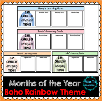 Preview of Editable Student Goals Template- Boho Rainbow Theme