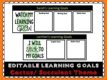Preview of Editable Student Goals Template- Cactus / Succulent Theme