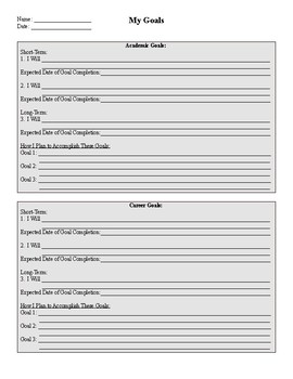 Goals Worksheet For Students
