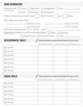 Editable Student Information Sheet by KindergartenWorks | TpT