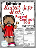 Editable Student Information Sheet & Parent Contact Log FREEBIE