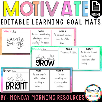 Preview of Editable Student Learning Goal Desk Mats Motivational Theme