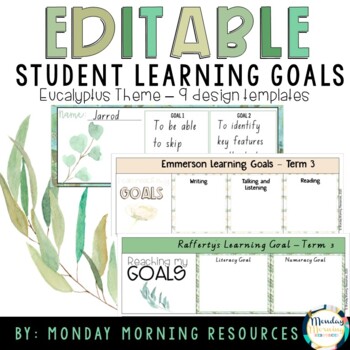 Preview of Student Learning Goals Template - Editable Australian Eucalyptus Theme