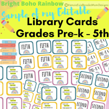 Preview of Editable Student Library Cards FREEBIE (2nd grade sample of Pre-k-5th Grade Set)