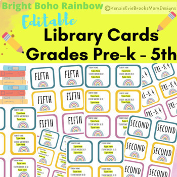 Preview of Editable Student Library Cards for Pre-k through 5th Grade