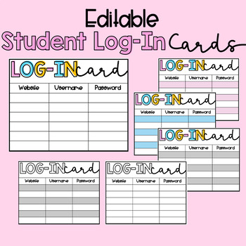 Preview of Editable Student Log-In Cards {Distance Learning}