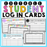 Editable Student Log In Cards | Distance Learning