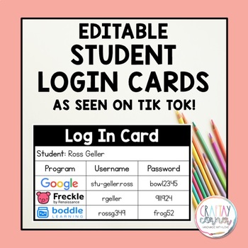 Preview of Editable Student Login Cards