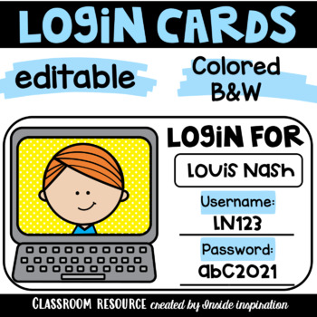 Preview of Editable Student Login Cards