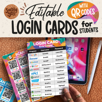 Preview of Editable Student Login Cards Computer Password Login Templates with QR Codes