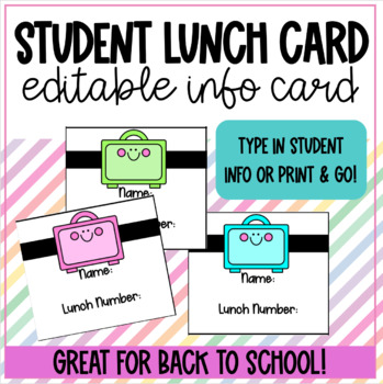 Preview of Editable Student Lunch Cards