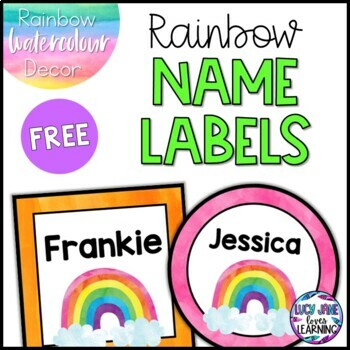 Preview of Editable Student Name Labels | Name Tags | Watercolor Rainbows | Back to School