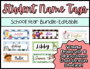 Preview of Editable Student Name Plates - Year Long Bundle