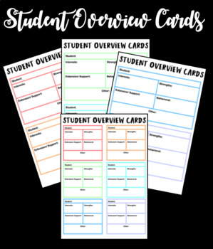 Preview of Editable Student Overview Cards (Choice Of 2 Templates)