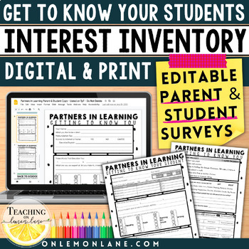 Preview of Editable Student Parent Contact Information Sheet Survey Interest Inventory Form