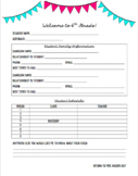 Editable Student/Parent Information Sheet for Middle & Hig