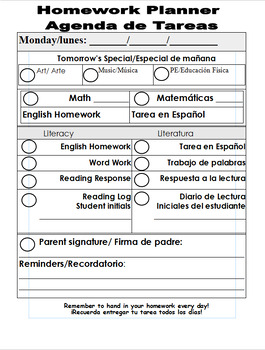 Preview of Editable Student Planner for Homework Agenda