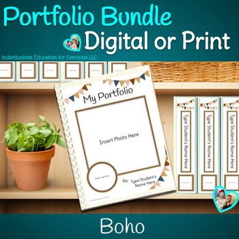 Preview of Editable Student Portfolio Digital or Print Modern Boho Bundle