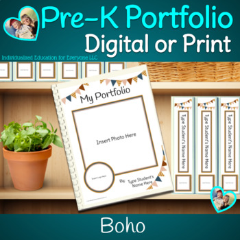 Preview of Editable Student Portfolio for Preschool Pre K Digital or Print Modern Boho 