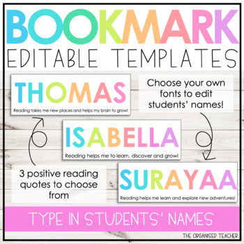 Preview of Editable Student Reading Bookmarks | Classroom Library Freebie