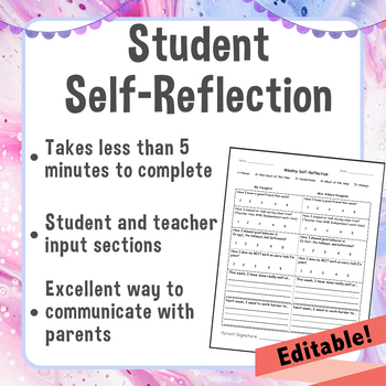 Preview of Editable Student Self-Reflection | Behavior Management | Printable