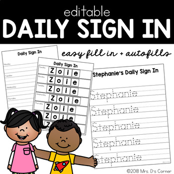 Preview of Editable Student Sign in Sheet