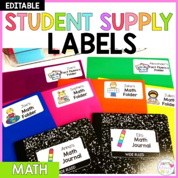 Preview of Student Supply Labels Math Editable Template Classroom Labels