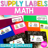 Student Supply Labels Math Editable Template Classroom Labels