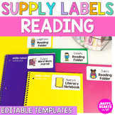 Student Supply Labels Reading and Literacy Editable