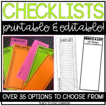 Preview of Editable Student & Teacher Checklists | Customizable | To-do List