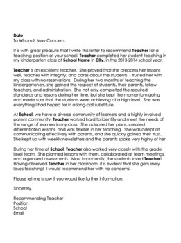 Student Teacher Letter of Recommendation! {Editable, from a cooperating ...