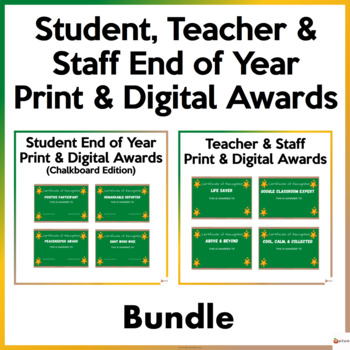 Preview of End of Year Student and Teacher Award Certificates Chalkboard Edition Bundle