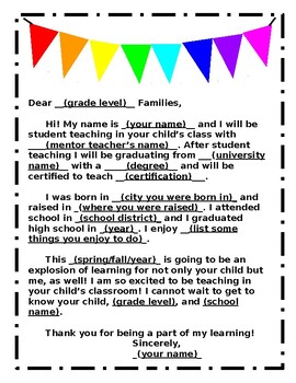 Student Teacher Letter from Mentor Teacher/Cooperating Teacher