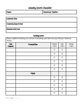 Preview of Editable Student Weekly Checklist