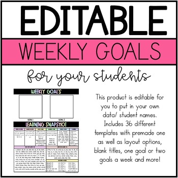 Preview of Editable Student Weekly Goals