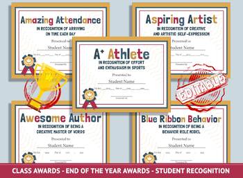 Preview of Editable Student of the Month Awards, End of Year Awards, Student Recognition