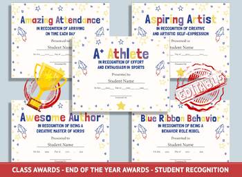 Preview of Editable Student of the Week Awards, End of Year Awards, Student Recognition