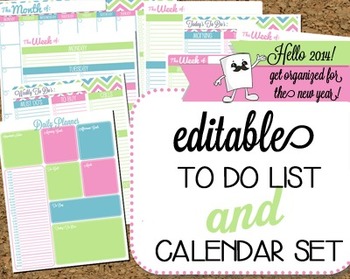 Preview of Stylish Editable To Do List & Calendar Set